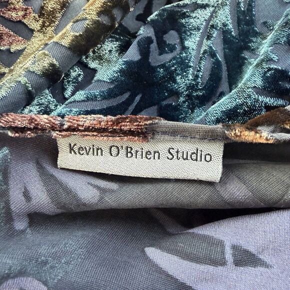 Kevin O’Brien Studio Velvet Burnout Scarf Wrap OS  Bronze Teal Boho Art to Wear - Picture 2 of 7